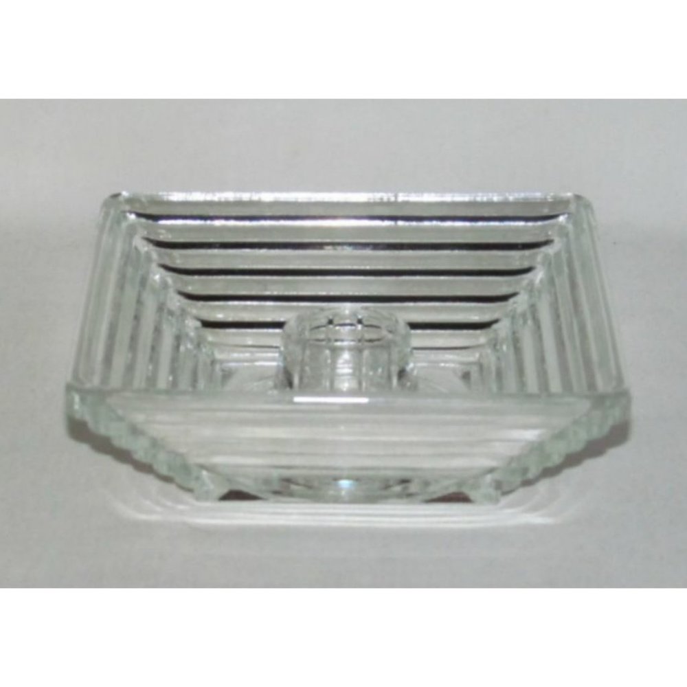 Anchor Hocking MANHATTAN Horizontal Ribbed Crystal Single Square Candle Holder